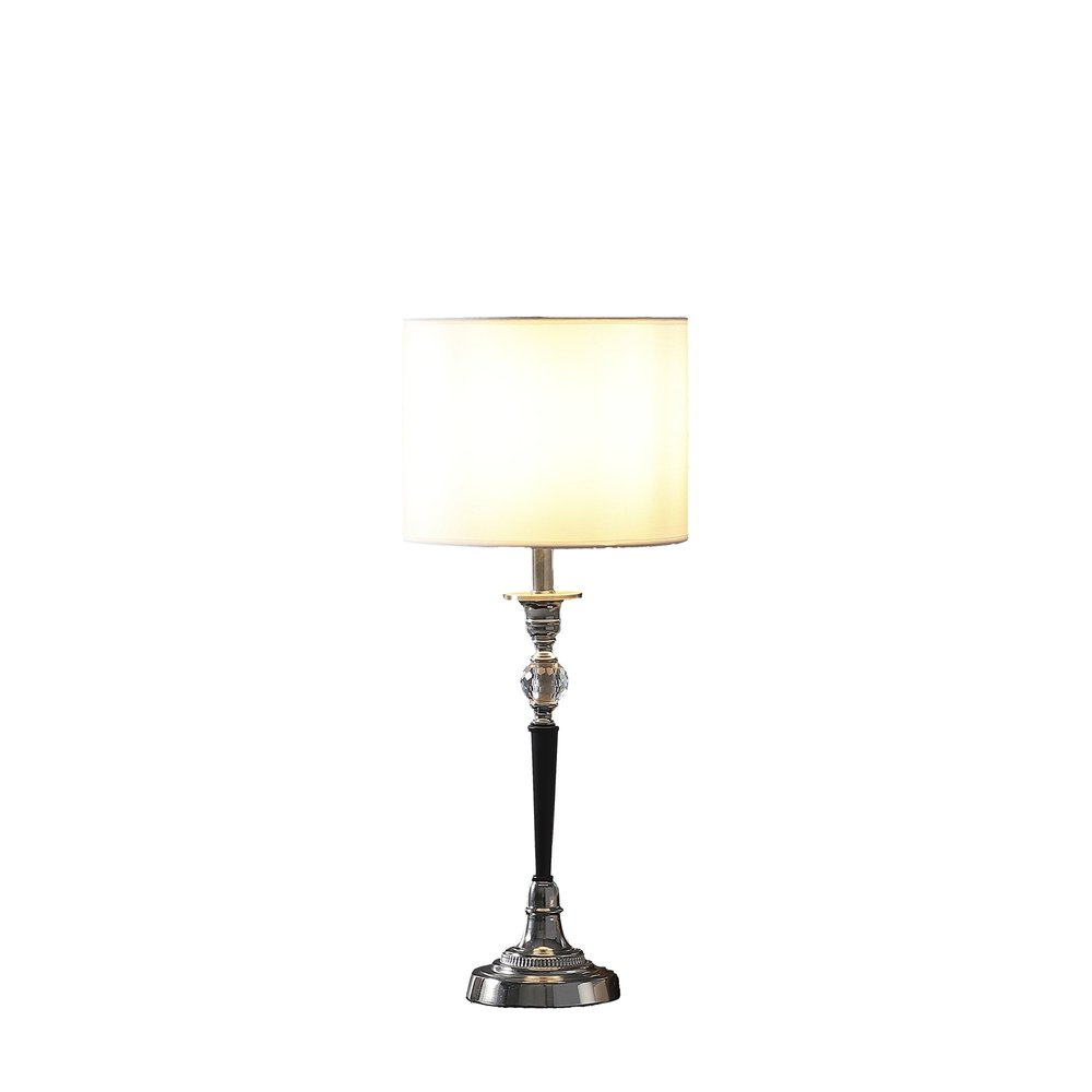 23" Black Chrome and Crystal Table Lamp With White Drum Shade HomeRoots