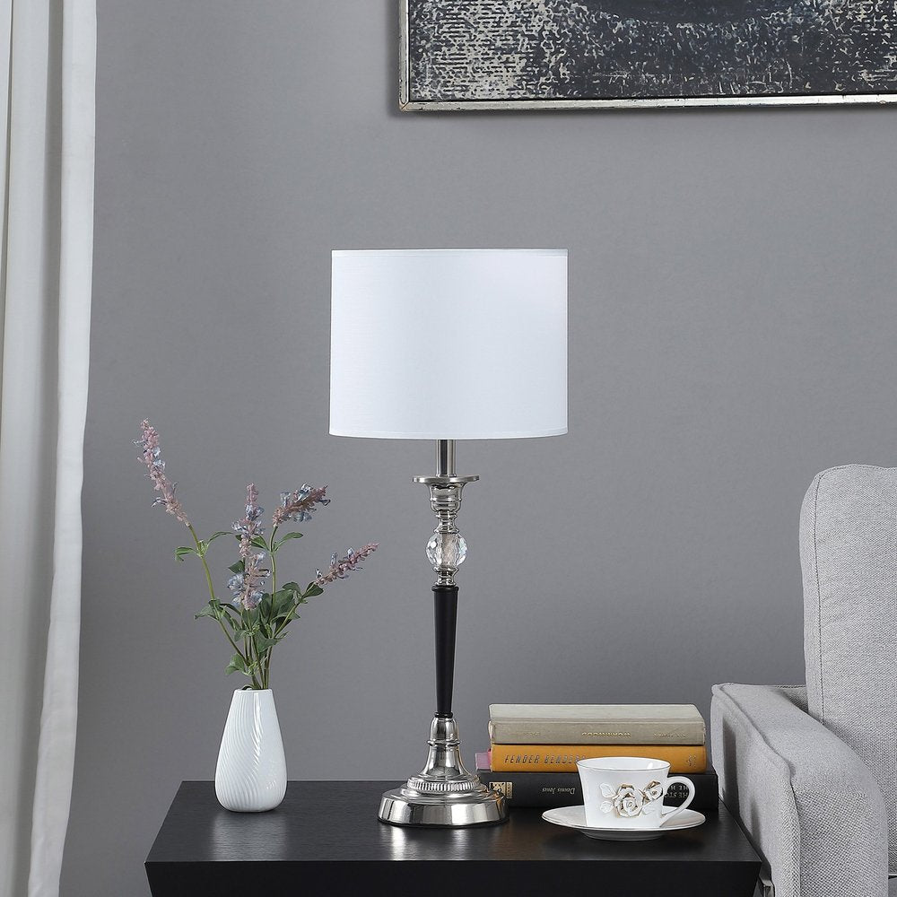 23" Black Chrome and Crystal Table Lamp With White Drum Shade HomeRoots