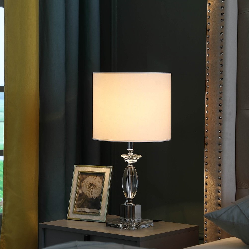 23" Silver Crystal Standard Table Lamp With White Classic Drum Shade Table Lamp HomeRoots