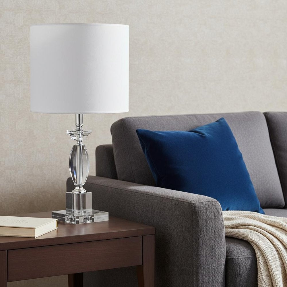 23" Silver Crystal Standard Table Lamp With White Classic Drum Shade Table Lamp HomeRoots