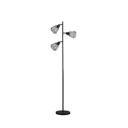 66" Black Metal Three Light Tree Floor Lamp With Black Metal Cage Shade HomeRoots