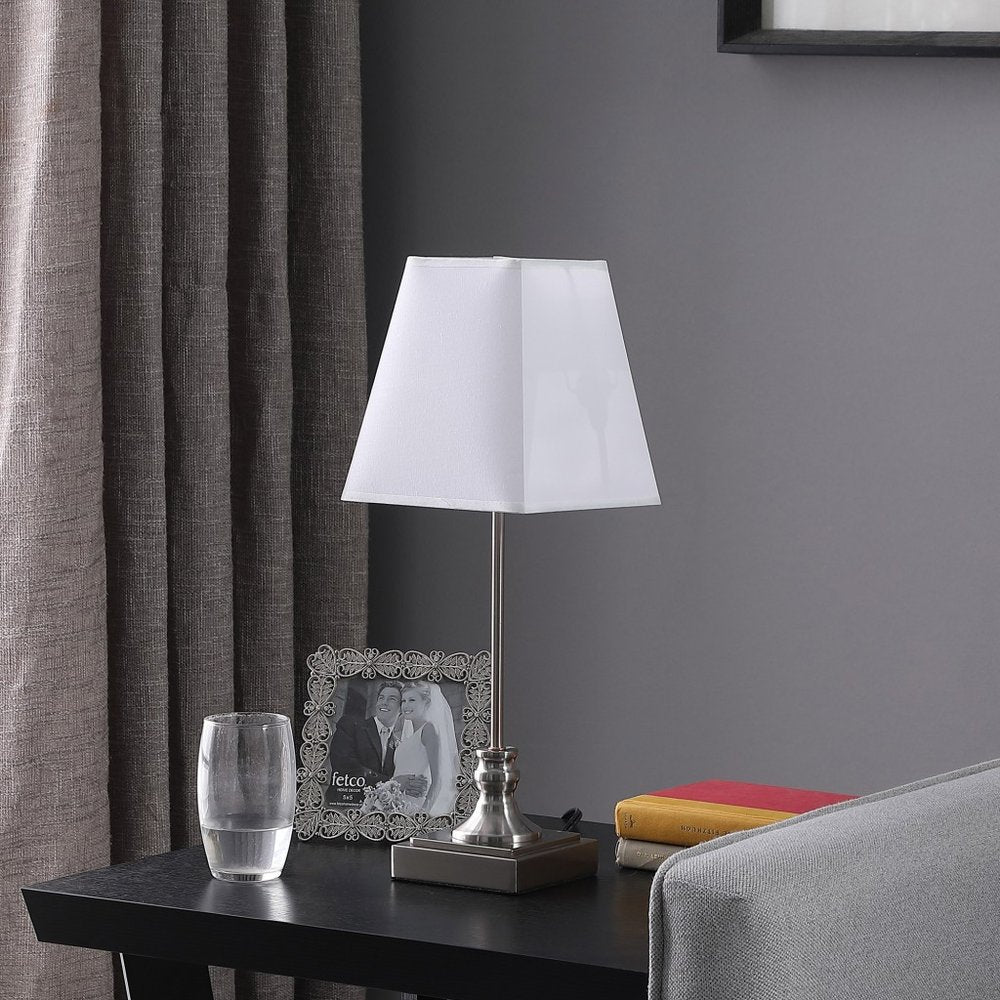 19" Silver Bedside Table Lamp With White Empire Shade — view 3