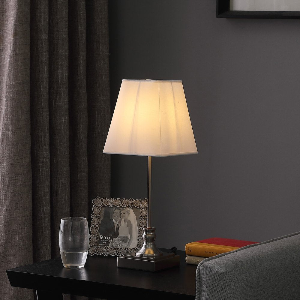 19" Silver Bedside Table Lamp With White Empire Shade — view 4