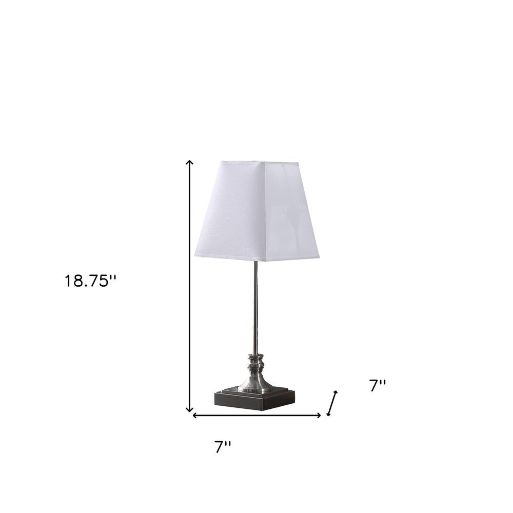 19" Silver Bedside Table Lamp With White Empire Shade — view 5