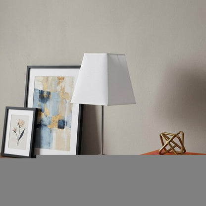 19" Silver Bedside Table Lamp With White Empire Shade HomeRoots