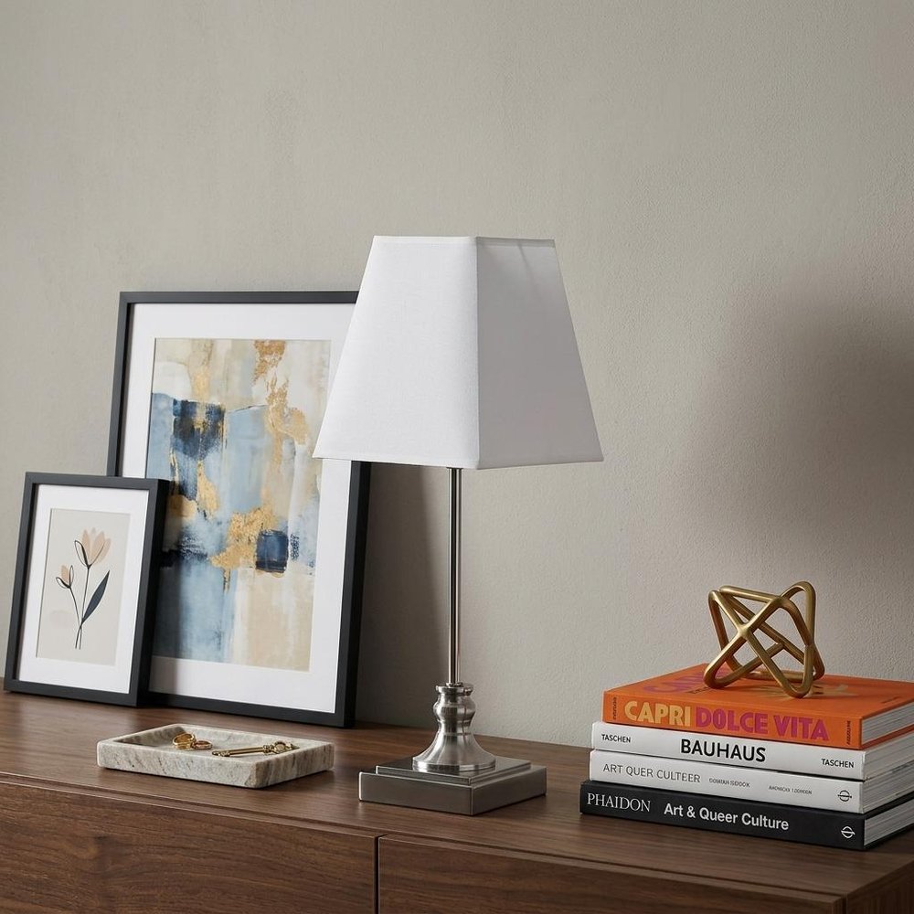 19" Silver Bedside Table Lamp With White Empire Shade — view 6