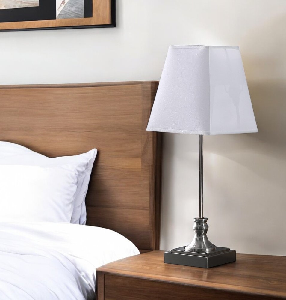 19" Silver Bedside Table Lamp With White Empire Shade HomeRoots