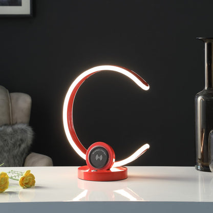 13" Red Contempo C Shape LED  with USB Desk or Table Lamp HomeRoots