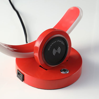 13" Red Contempo C Shape LED  with USB Desk or Table Lamp HomeRoots