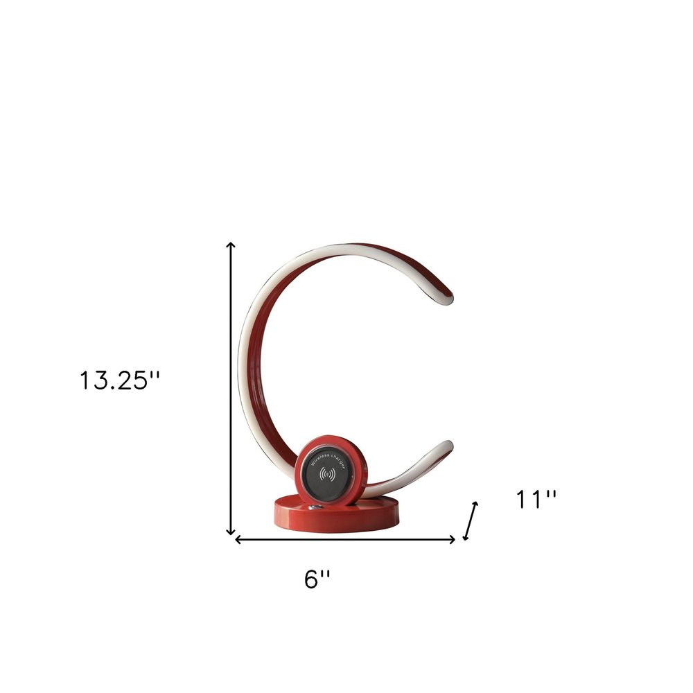 13" Red Contempo C Shape LED  with USB Desk or Table Lamp HomeRoots