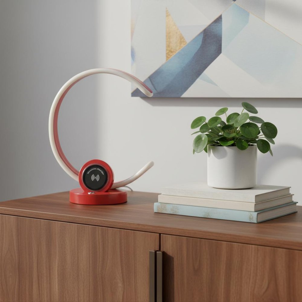 13" Red Contempo C Shape LED  with USB Desk or Table Lamp HomeRoots