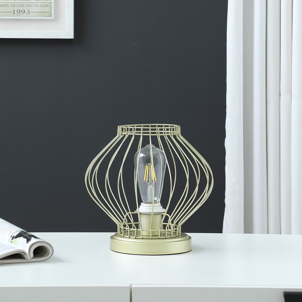 10" Gold Bedside Table Lamp With Gold Cage Shade HomeRoots
