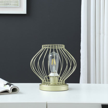 10" Gold Bedside Table Lamp With Gold Cage Shade HomeRoots