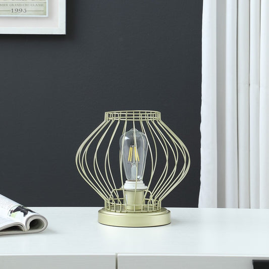10" Gold Bedside Table Lamp With Gold Cage Shade HomeRoots