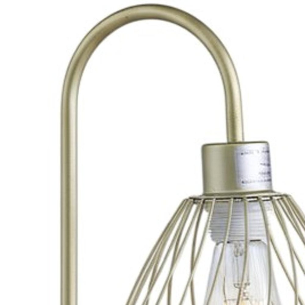 21" Gold Bedside Table Lamp With Gold Cage Shade HomeRoots