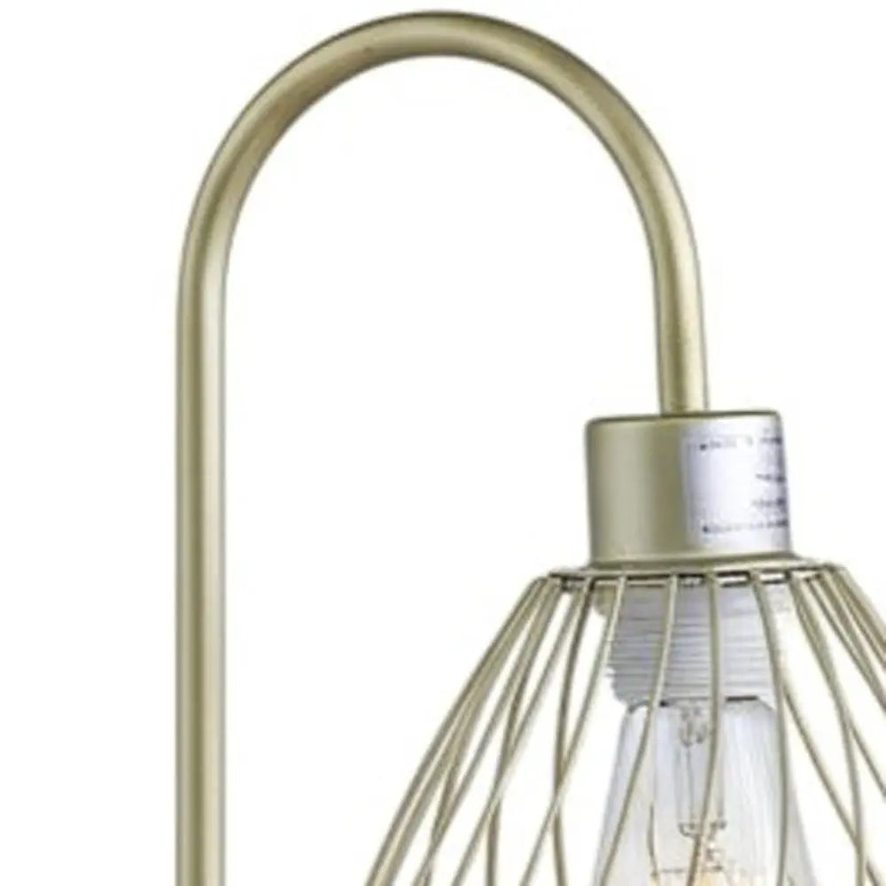21" Gold Bedside Table Lamp With Gold Cage Shade HomeRoots