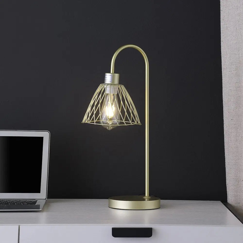 21" Gold Bedside Table Lamp With Gold Cage Shade HomeRoots