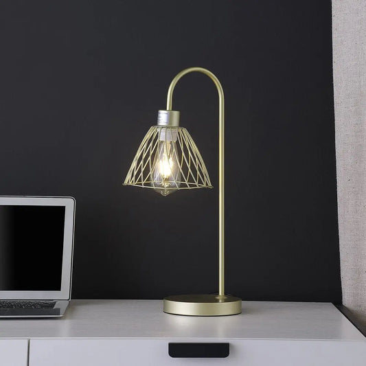 21" Gold Bedside Table Lamp With Gold Cage Shade HomeRoots