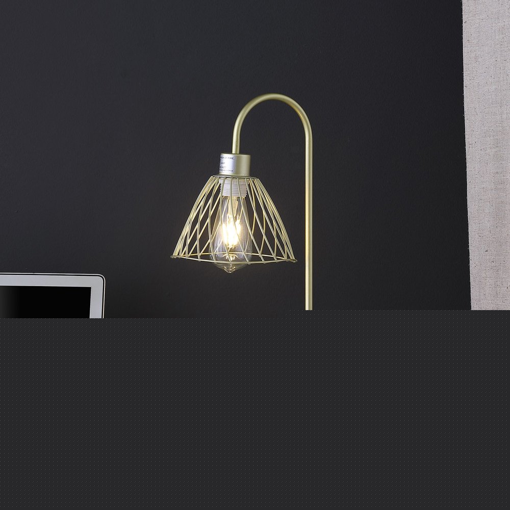 21" Gold Bedside Table Lamp With Gold Cage Shade HomeRoots