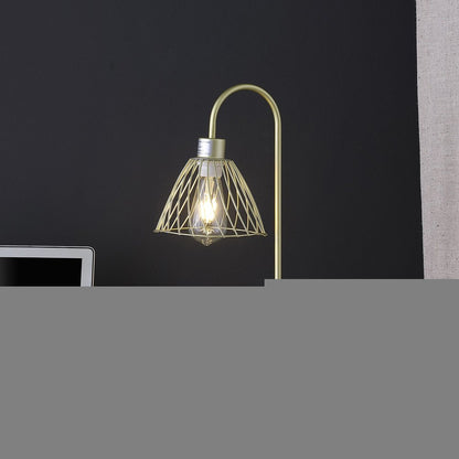 21" Gold Bedside Table Lamp With Gold Cage Shade HomeRoots