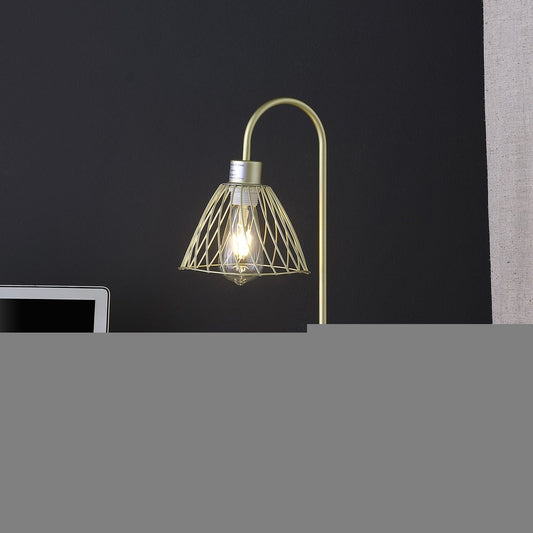 21" Gold Bedside Table Lamp With Gold Cage Shade HomeRoots