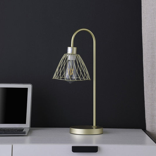 21" Gold Bedside Table Lamp With Gold Cage Shade HomeRoots