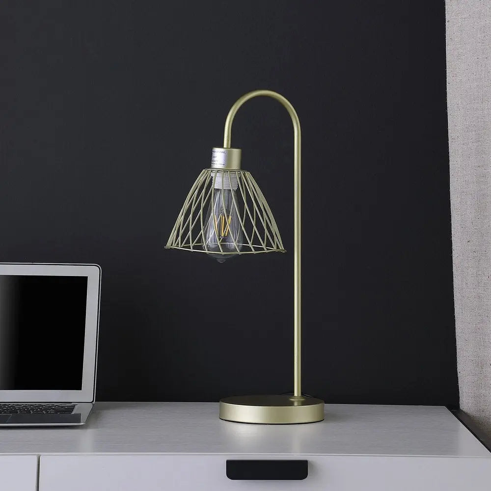 21" Gold Bedside Table Lamp With Gold Cage Shade HomeRoots
