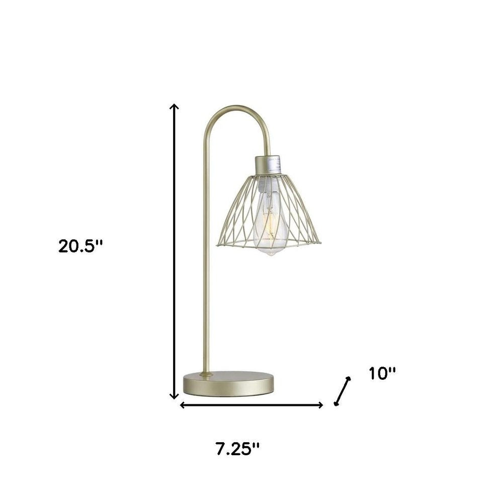 21" Gold Bedside Table Lamp With Gold Cage Shade HomeRoots
