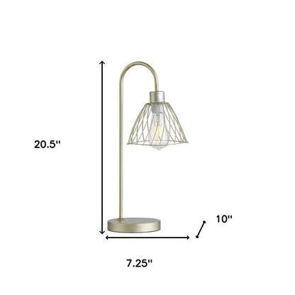 21" Gold Bedside Table Lamp With Gold Cage Shade HomeRoots