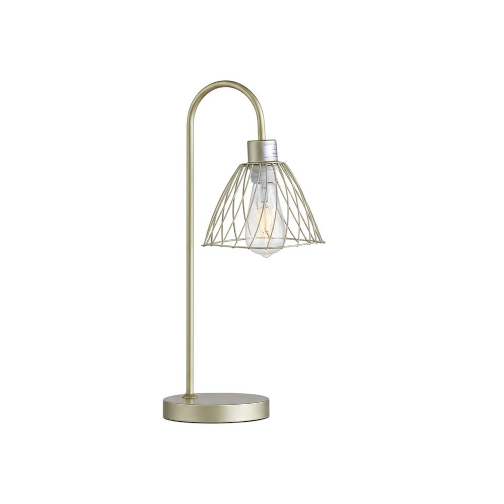 21" Gold Bedside Table Lamp With Gold Cage Shade HomeRoots