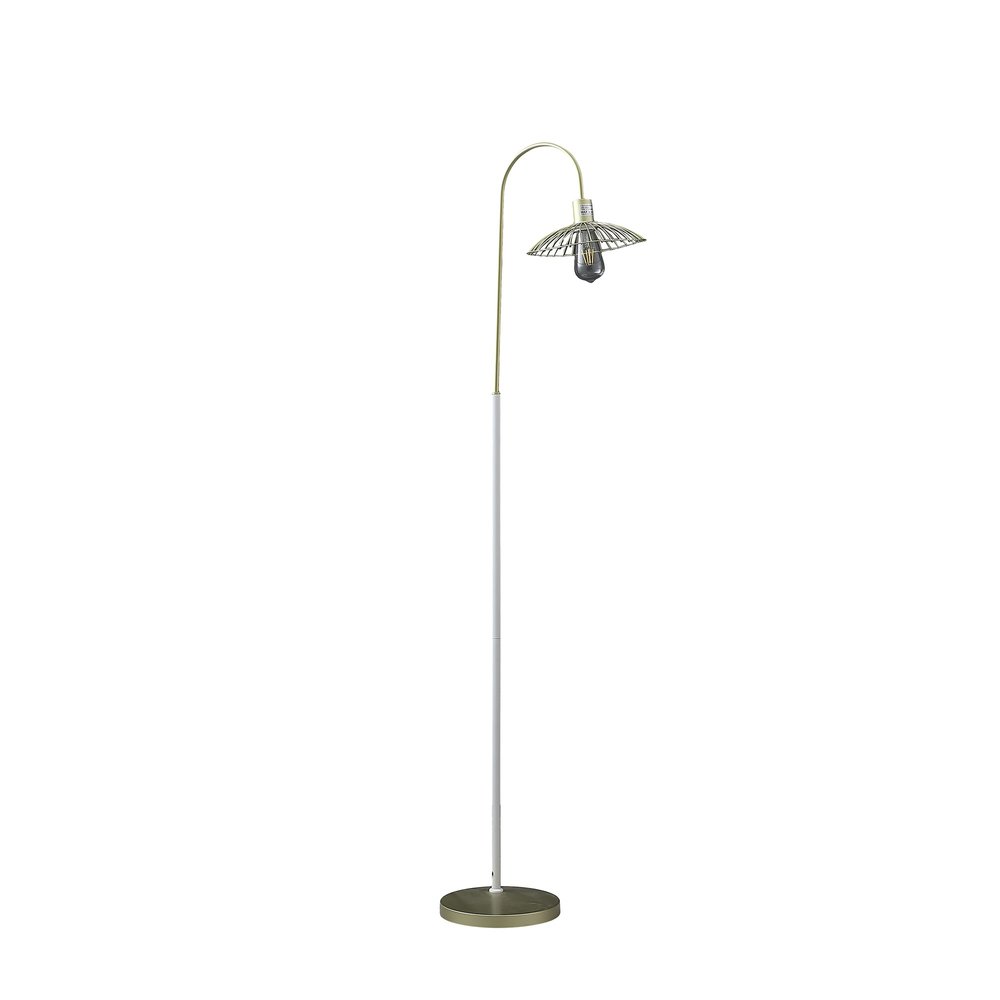 64" Gold And White Arched Floor Lamp With Gold Metal Cage Shade HomeRoots