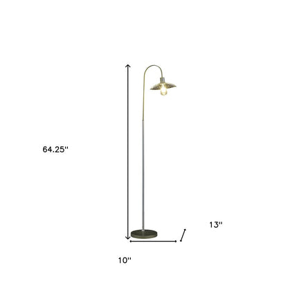 64" Gold And White Arched Floor Lamp With Gold Metal Cage Shade HomeRoots
