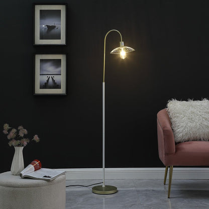 64" Gold And White Arched Floor Lamp With Gold Metal Cage Shade HomeRoots