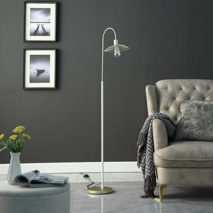 64" Gold And White Arched Floor Lamp With Gold Metal Cage Shade HomeRoots