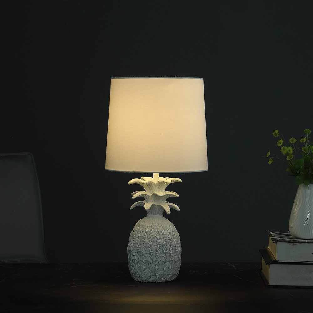 17" White Pineapple Table Lamp With Empire Shade HomeRoots