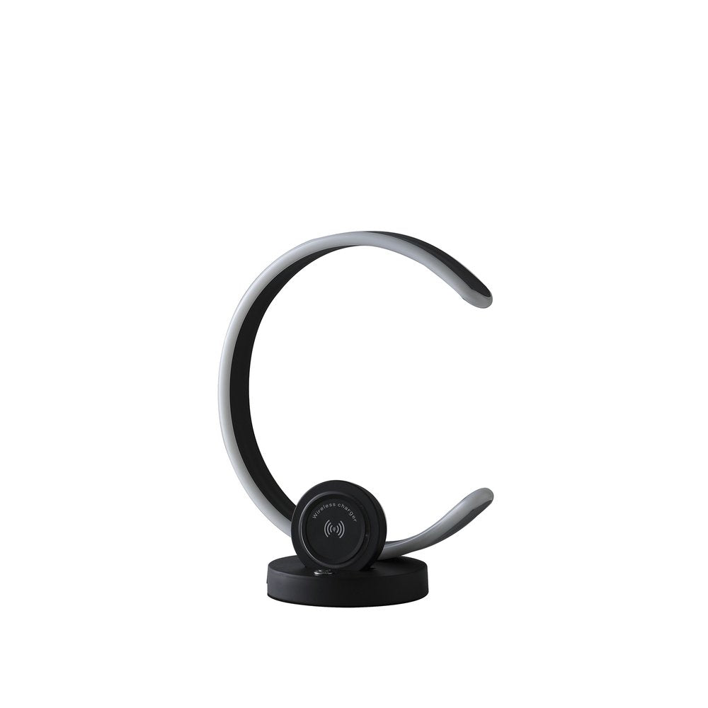 13" Black Contempo Shape LED  with USB Desk or Table Lamp HomeRoots