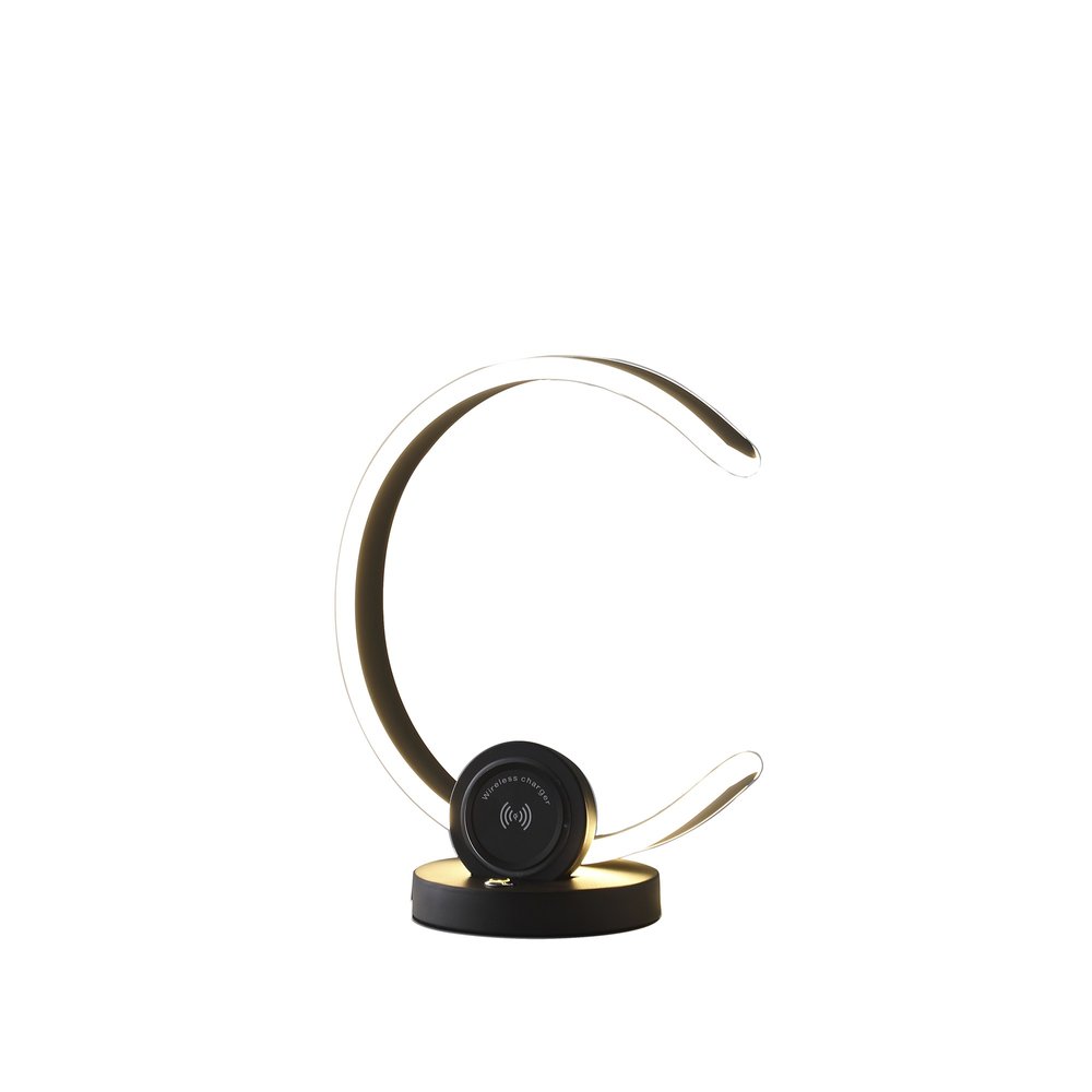 13" Black Contempo Shape LED  with USB Desk or Table Lamp HomeRoots