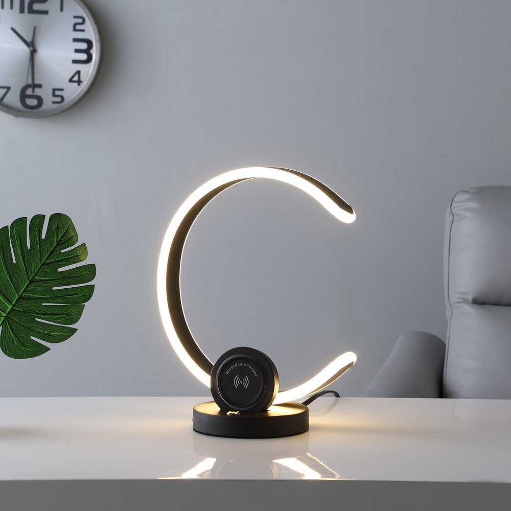 13" Black Contempo Shape LED  with USB Desk or Table Lamp HomeRoots