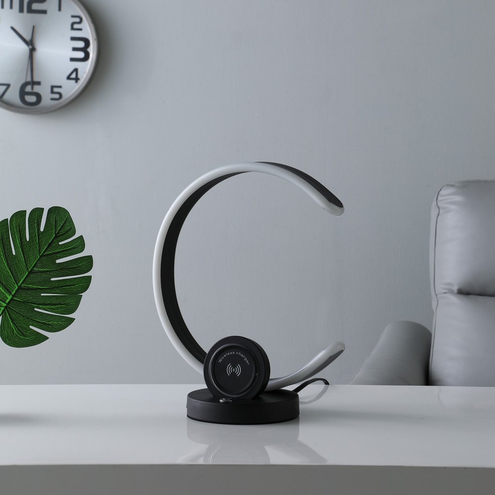 13" Black Contempo Shape LED  with USB Desk or Table Lamp HomeRoots