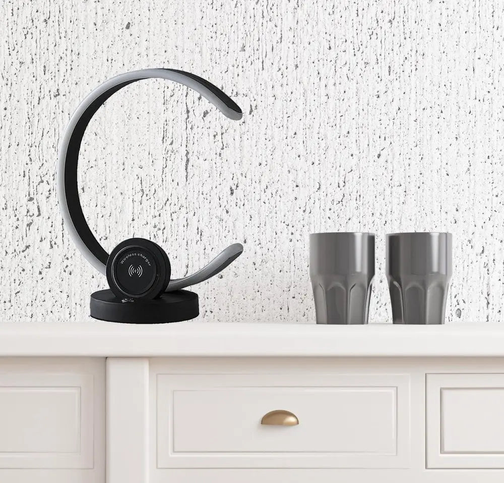 13" Black Contempo Shape LED  with USB Desk or Table Lamp HomeRoots