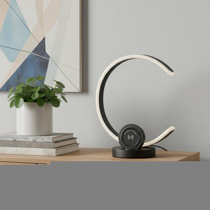 13" Black Contempo Shape LED  with USB Desk or Table Lamp HomeRoots