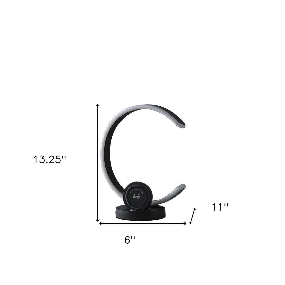 13" Black Contempo Shape LED  with USB Desk or Table Lamp HomeRoots