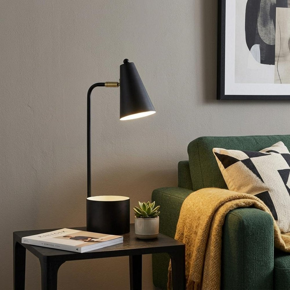 20" Black Desk Table Lamp With Black Cone Shade HomeRoots