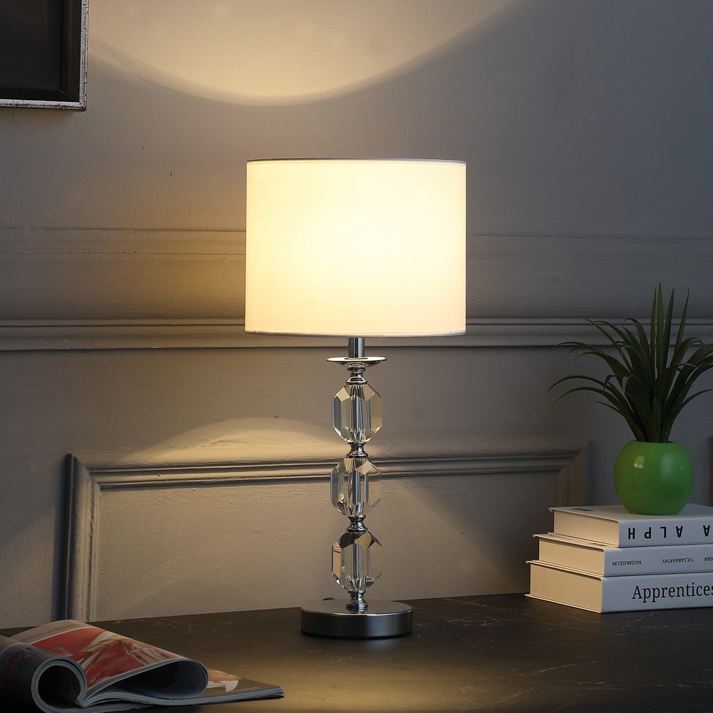 21" Silver Bedside Table Lamp With White Drum Shade HomeRoots
