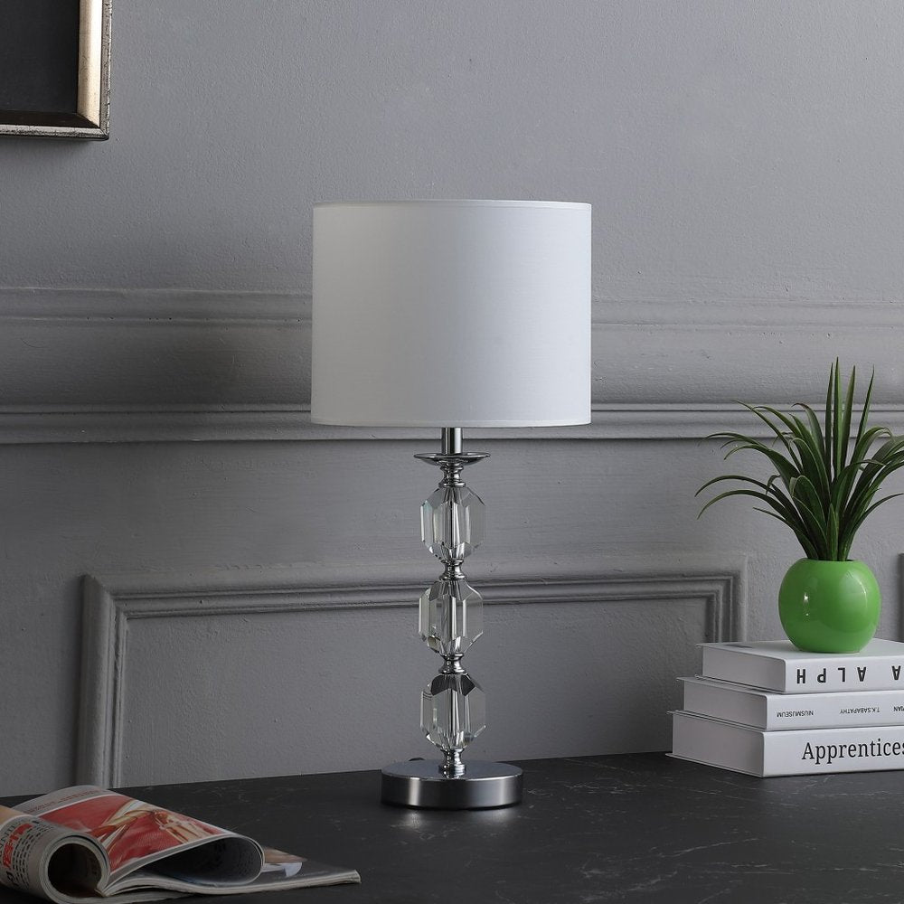 21" Silver Bedside Table Lamp With White Drum Shade HomeRoots
