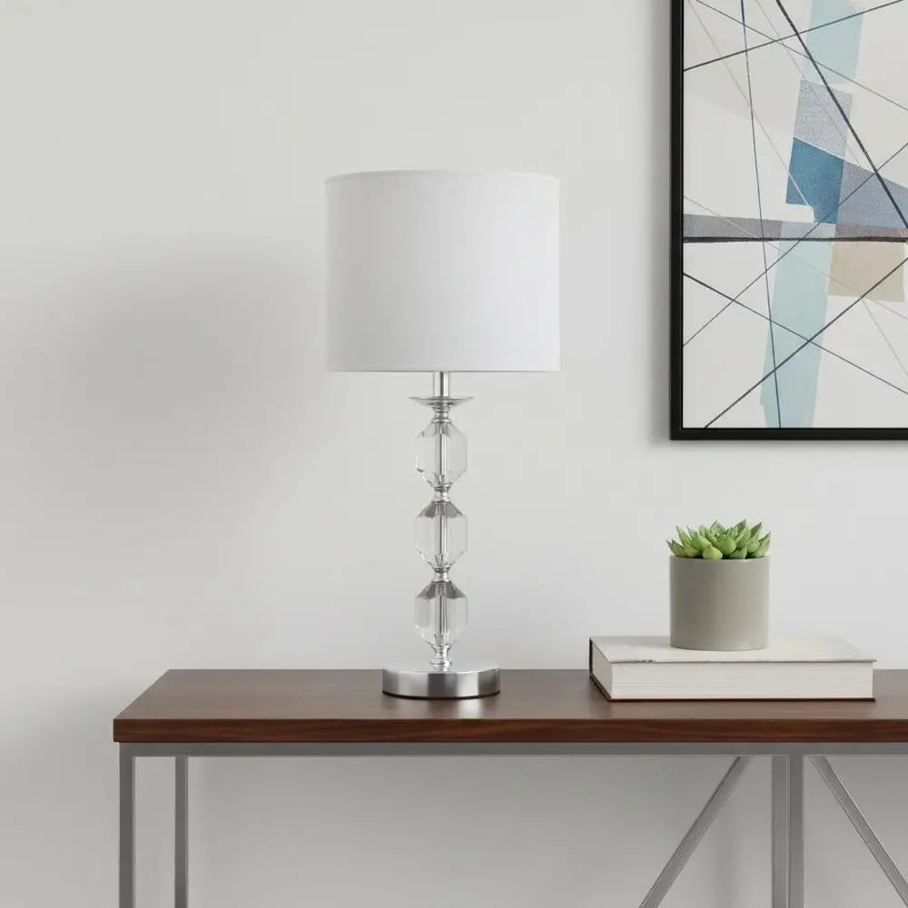 21" Silver Bedside Table Lamp With White Drum Shade HomeRoots