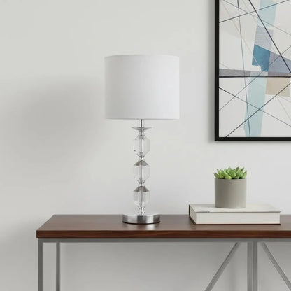 21" Silver Bedside Table Lamp With White Drum Shade HomeRoots