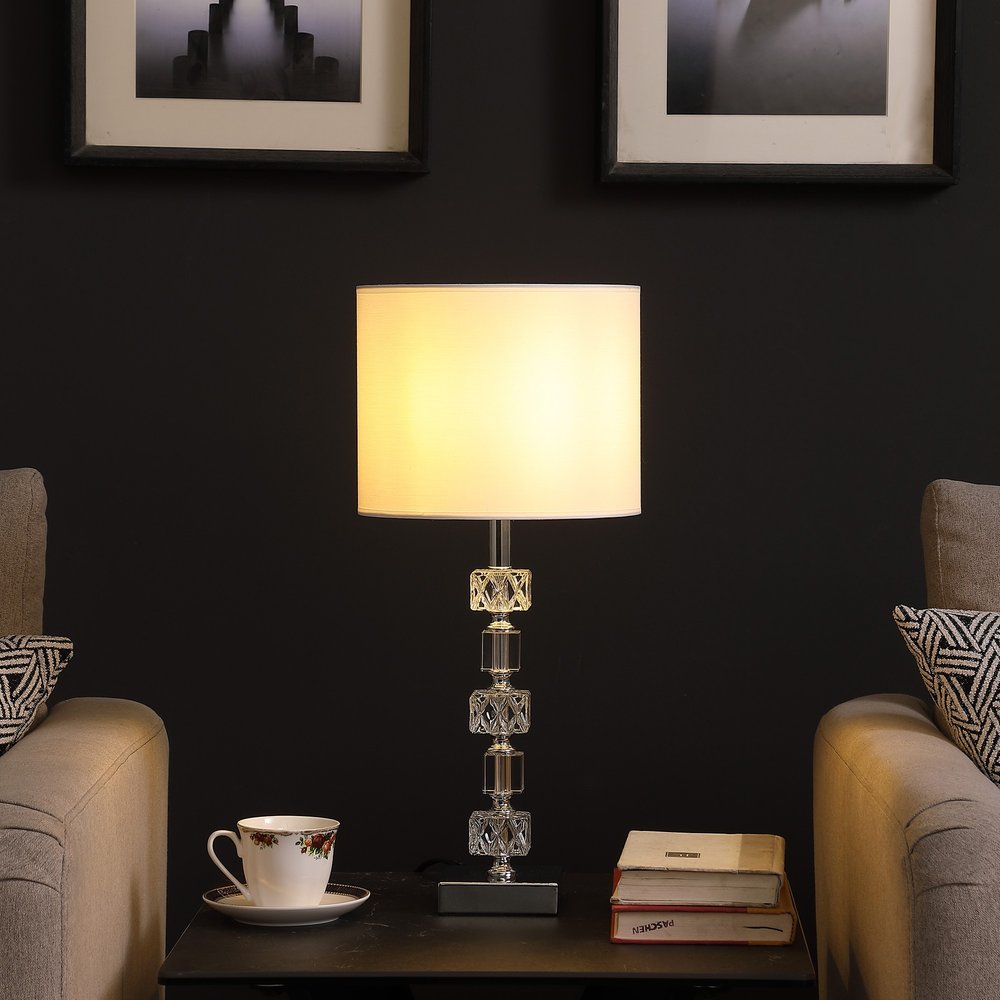 20" Silver Bedside Table Lamp With White Drum Shade HomeRoots