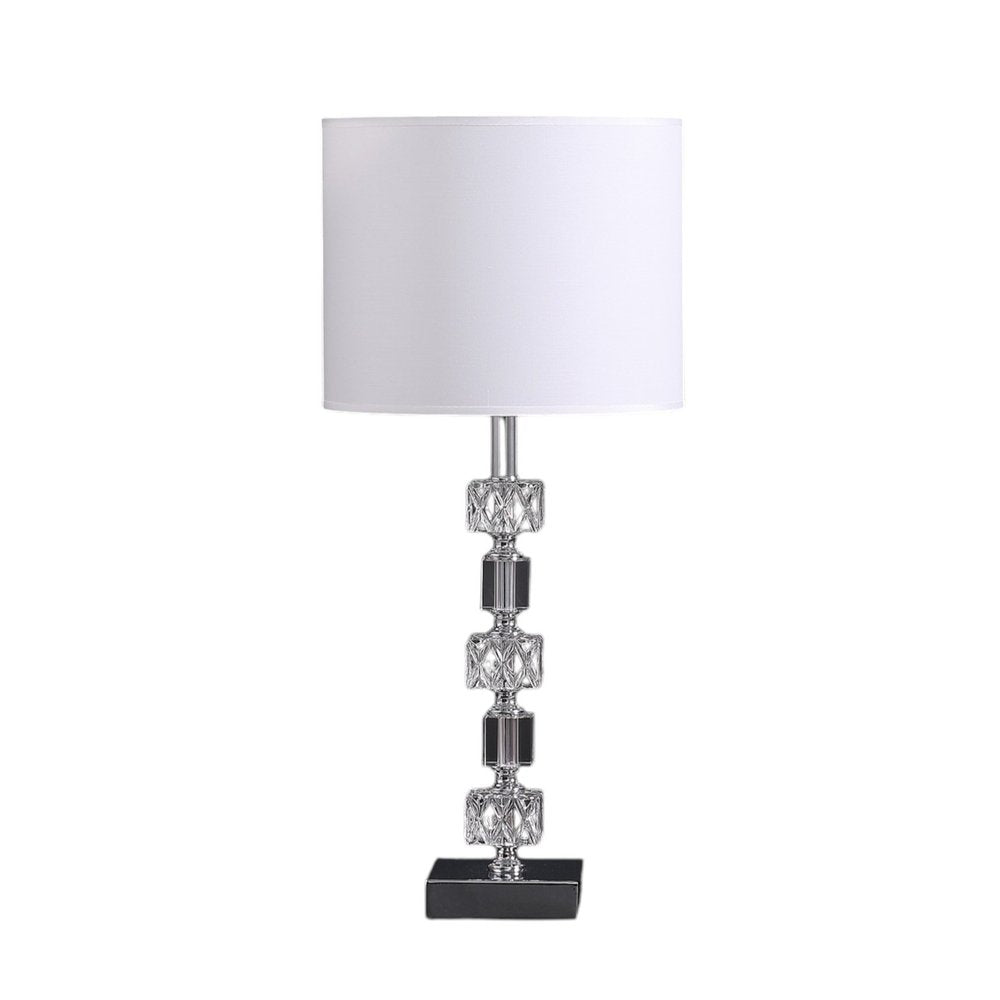 20" Silver Bedside Table Lamp With White Drum Shade — view 2