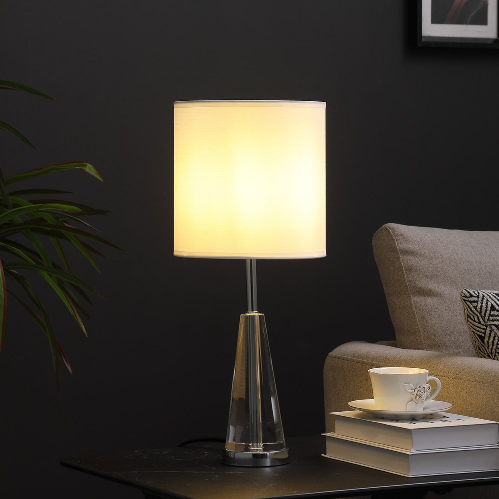22" Silver Bedside Table Lamp With White Drum Shade HomeRoots